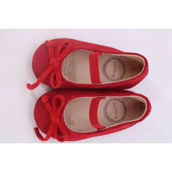 Sweet Honey Red Ballet Flats Suede Bow Toe Sz 4 Infant Shoes - Picture 3 of 10